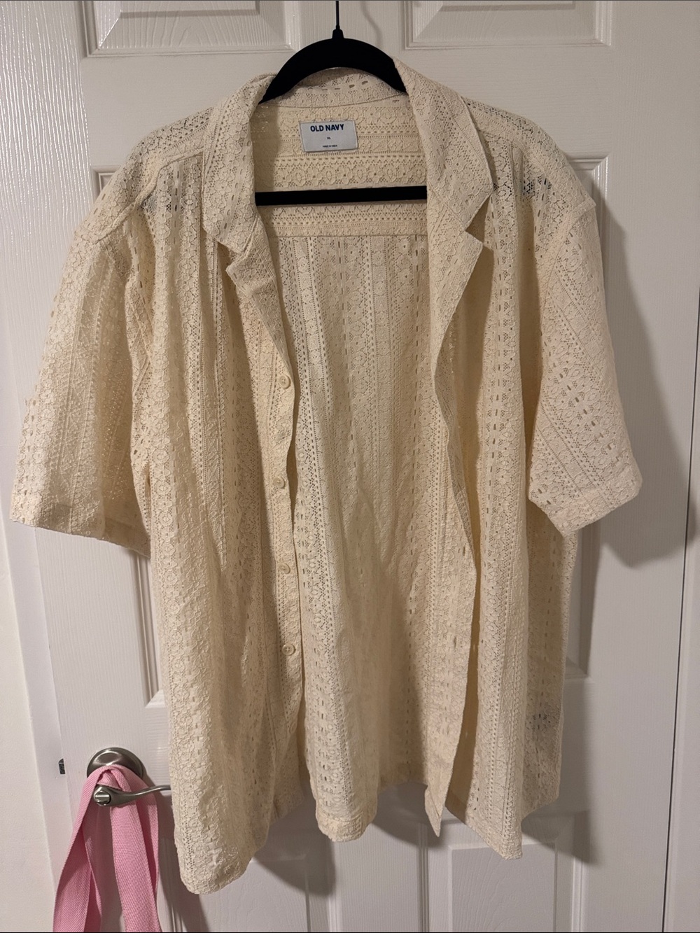 Old Navy Cream Short-Sleeve Crochet Button-Down Shirt